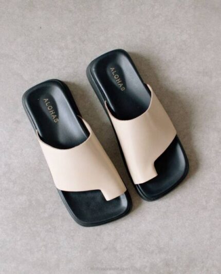 Жени каменно бежово Alohas toe ring flop - бежови кожени сандали NVPD221