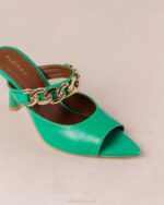 Жени лъскаво зелено Alohas daisy shiny - зелени кожени мулета NVPD535 - Image 5