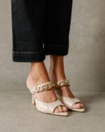 Жени слонова кост Alohas daisy - бели кожени мулета NVPD534 - Image 9