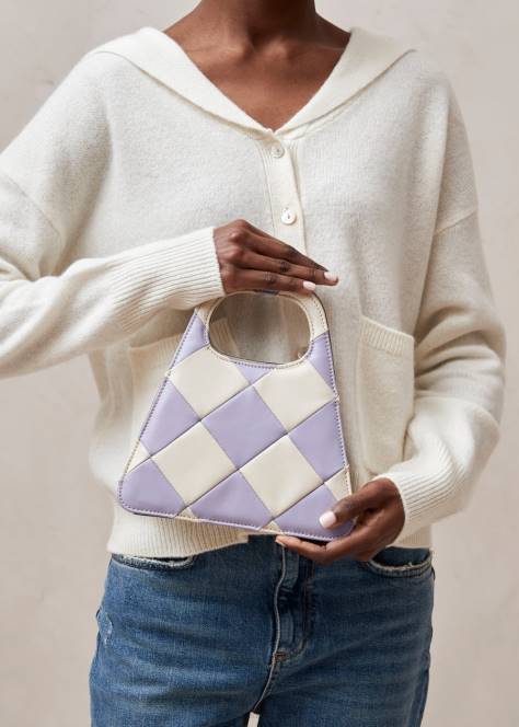 Жени Scacchi Mauve слонова кост Alohas the a scacchi - чанта на бяло и лилаво каре NVPD1098 - Image 4